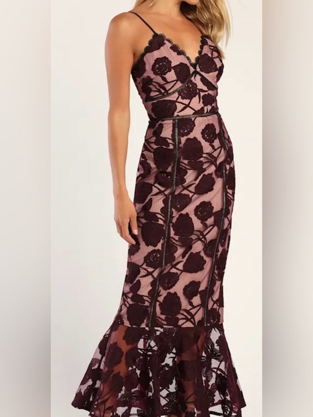 Lulus Alluring Dream Floral Embroidered Lace Mesh MIDI Dress NWT Small
